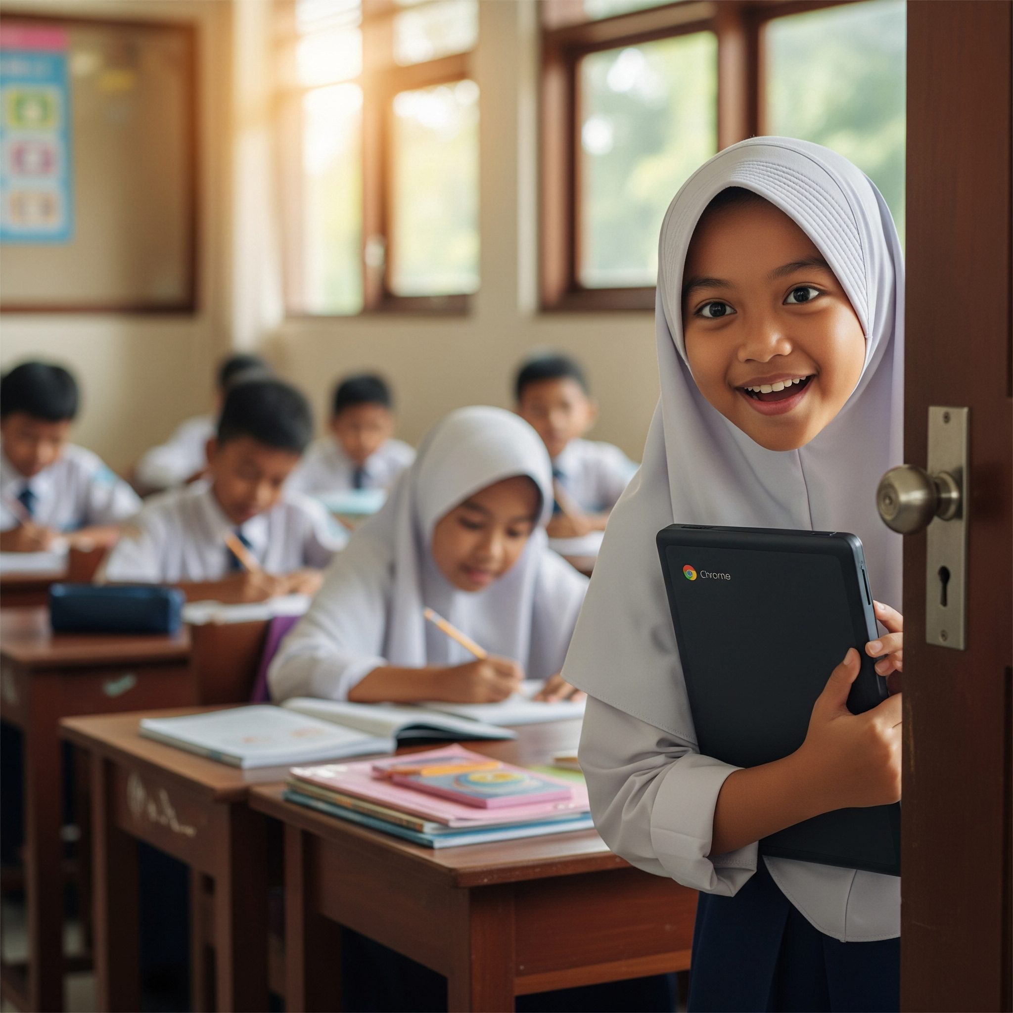 Sedang Disidik Kejagung: Apa Sebenarnya Bedanya Chromebook dengan Laptop Biasa untuk Pendidikan Indonesia? 1 Anak Wanita sedang Memegang Chromebook