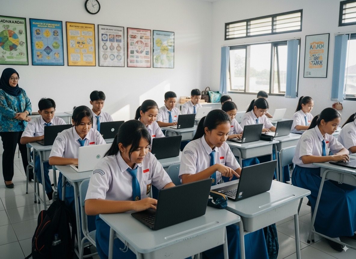 Siswa menggunakan Chromebook di Indonesia dalam pembelajaran di kelas